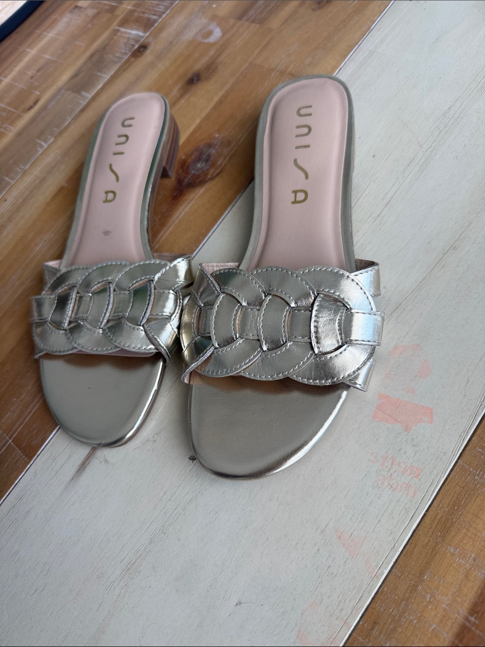 Unisa Metallic Gold Braided Slide Sandals